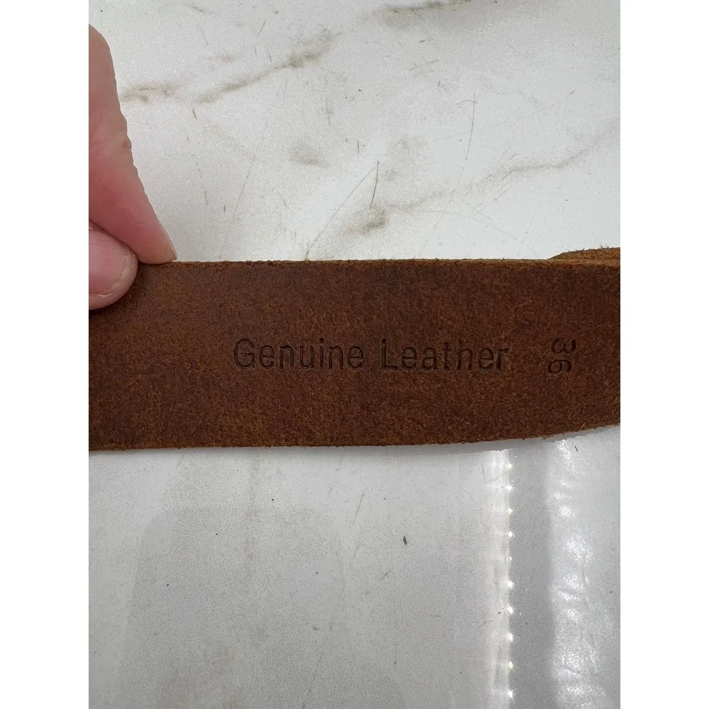Timberland Mens Brown Genuine Leather Belt Brass Buckle Whipstitch Size 36